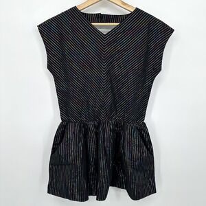 Tea Collection Girls Dress 10 Black Multicolored Rainbow Stripe Party NEW